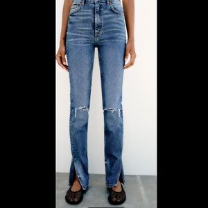 Zara - Full Length Ripped High Rise TRF Slim Fit Jeans